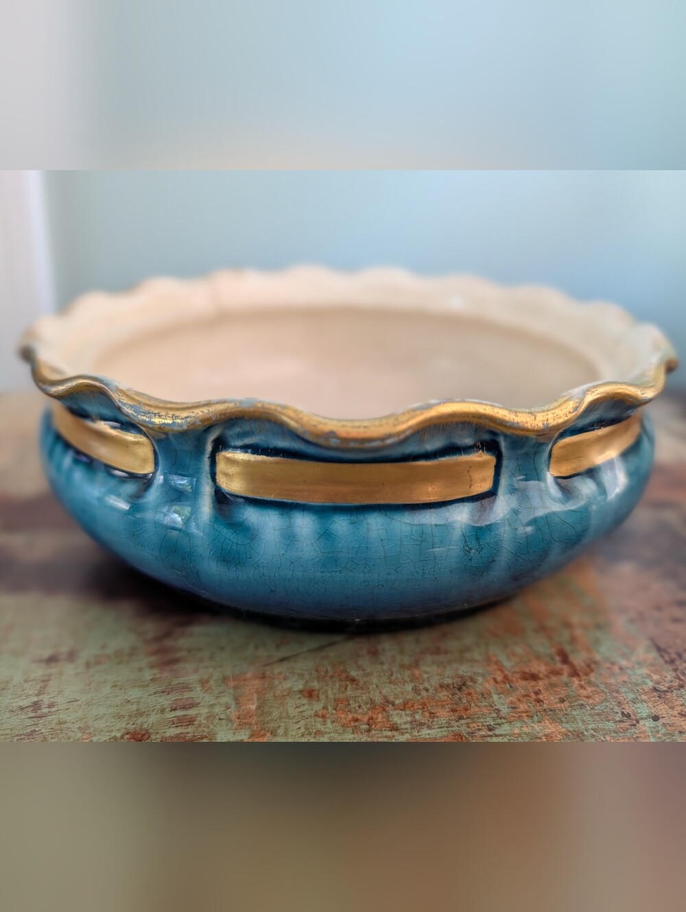 Sarreguemines Bowl Blue, Antique ( Imperfect See Listing Photos)